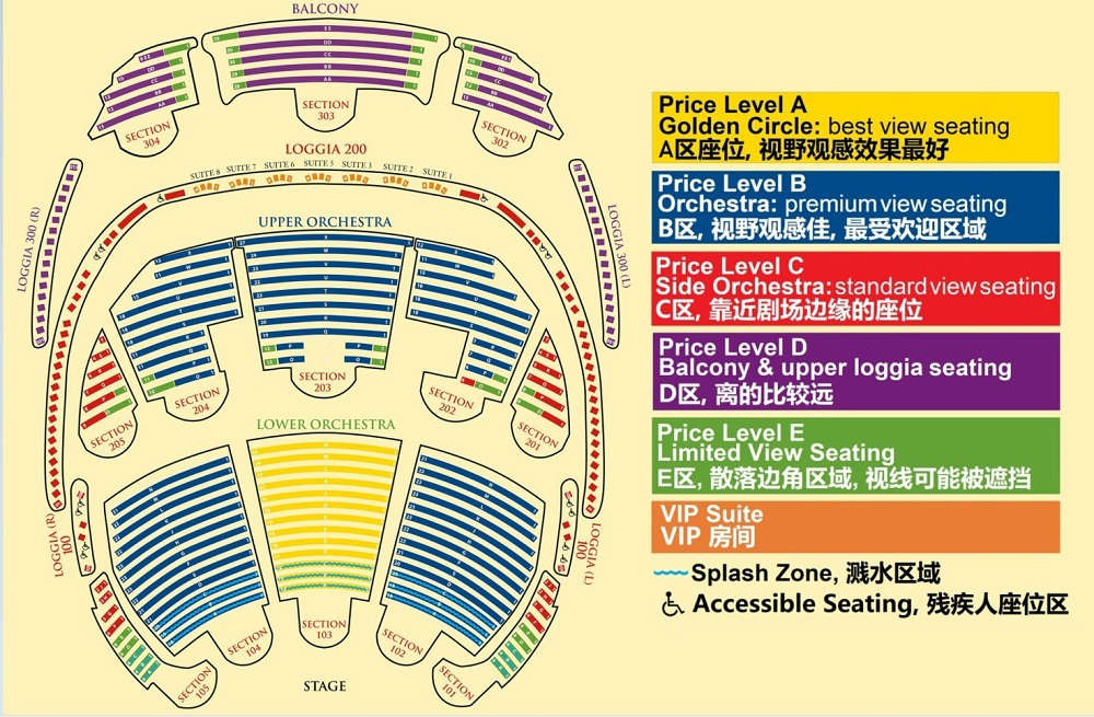 Bellagio 百乐宫 O秀座位分布图